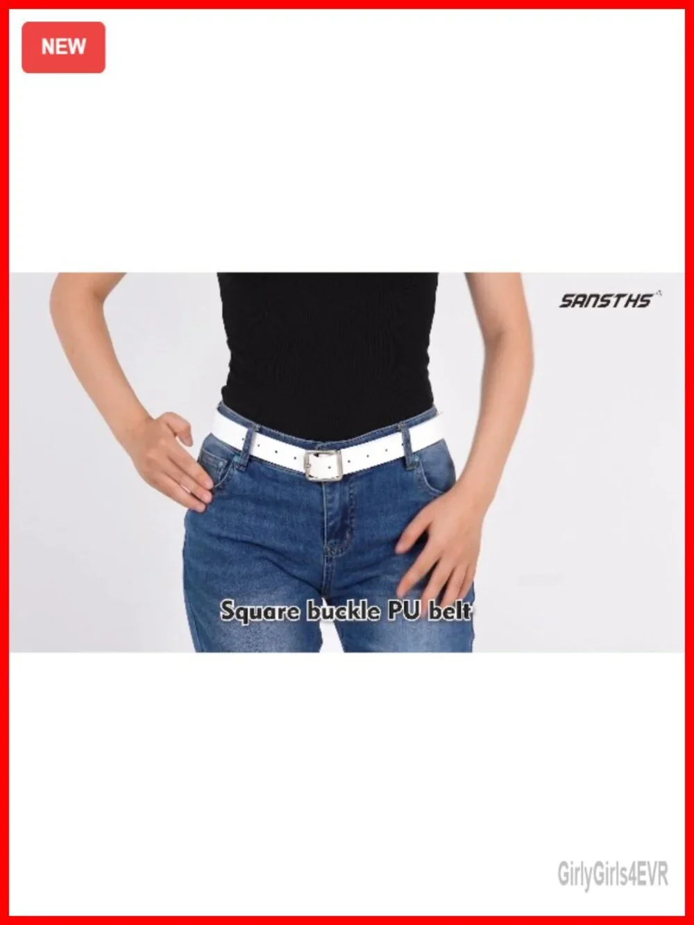 Women's Leather Belt Square Gold Buckle Waist Belt for Jeans Dresses